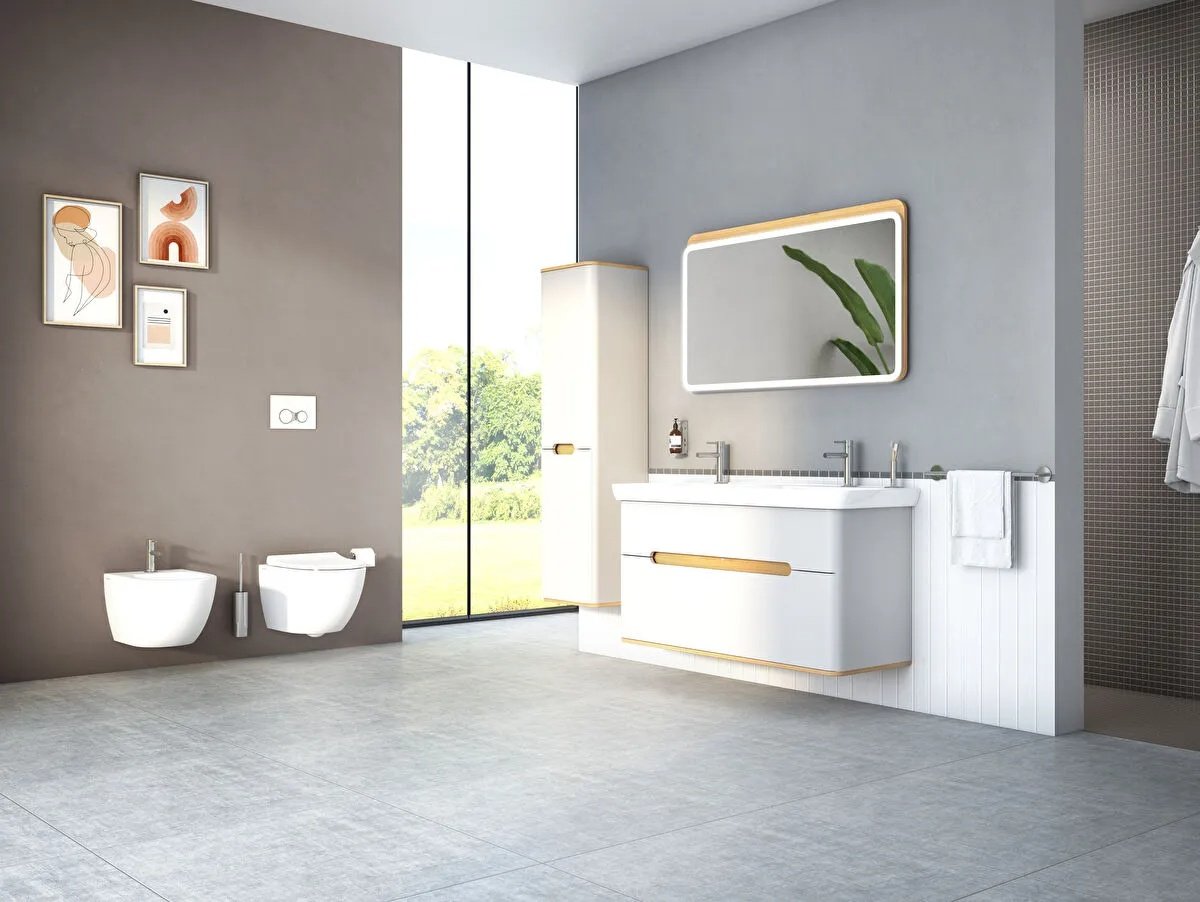 Sento Washbasin Unit, With 2 Drawers, With Double Washbasin, Without Legs, 130 cm