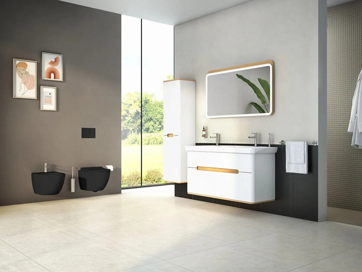 Sento Washbasin Unit, With 2 Drawers, With Double Washbasin, Without Legs, 130 cm