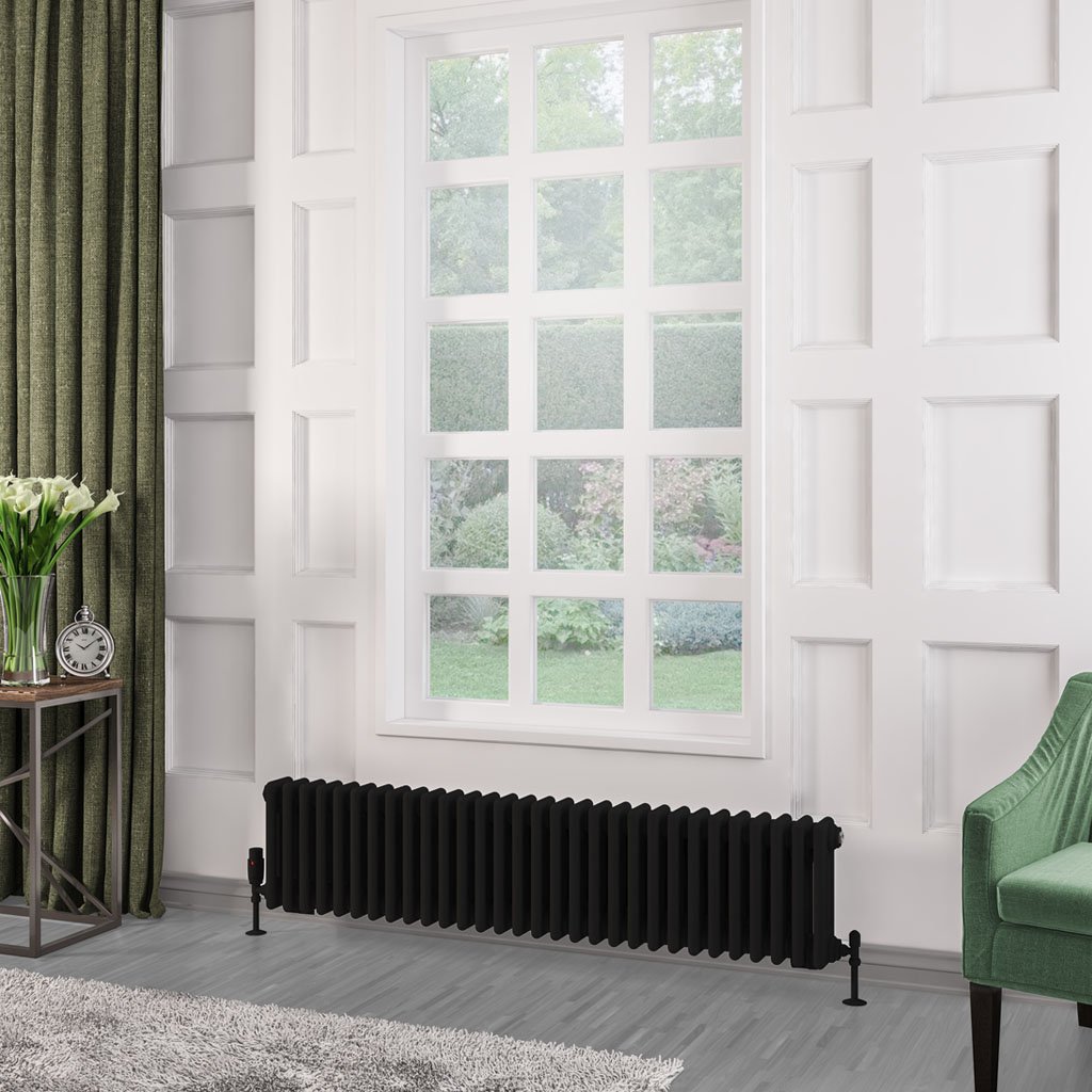 Rivassa 3 Column Radiator 300 x 1373mm - Matt Black