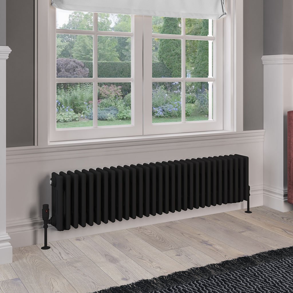 Rivassa 4 Column Radiator 300 x 1373mm - Matt Black
