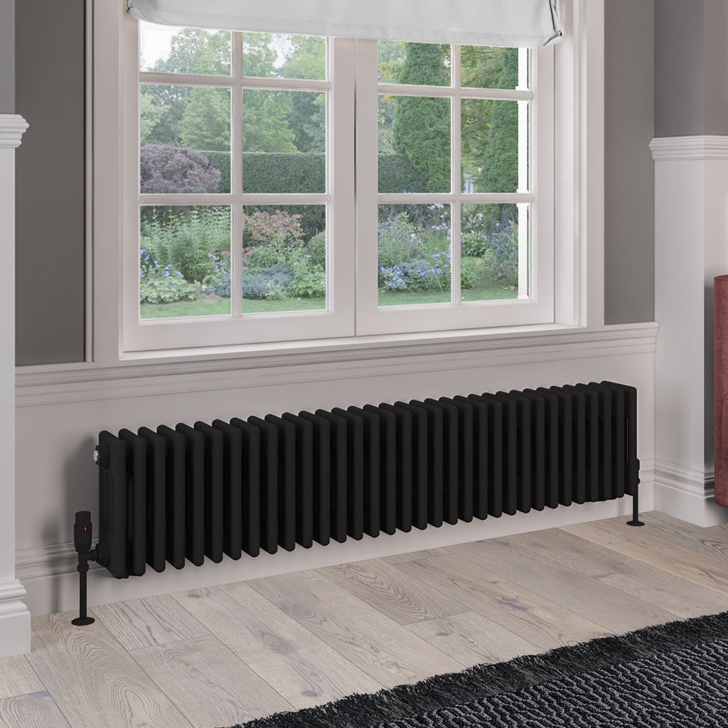 Rivassa 4 Column Radiator 300 x 1505mm - Matt Black