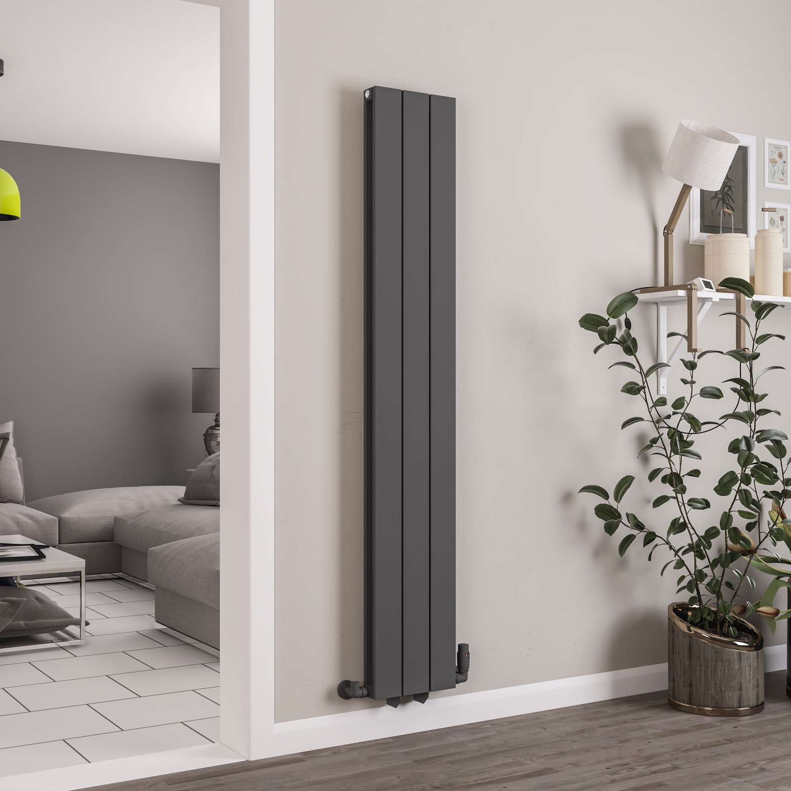 Queenswood 1800 x 291 Aluminium Radiator - Matt Anthracite