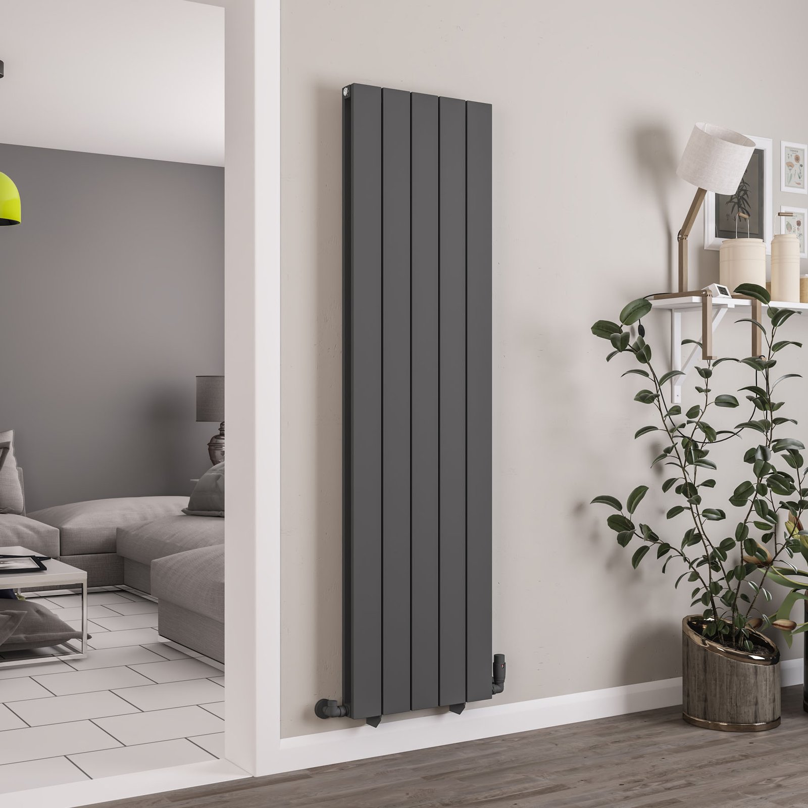 Queenswood 1800 x 485 Aluminium Radiator - Matt Anthracite