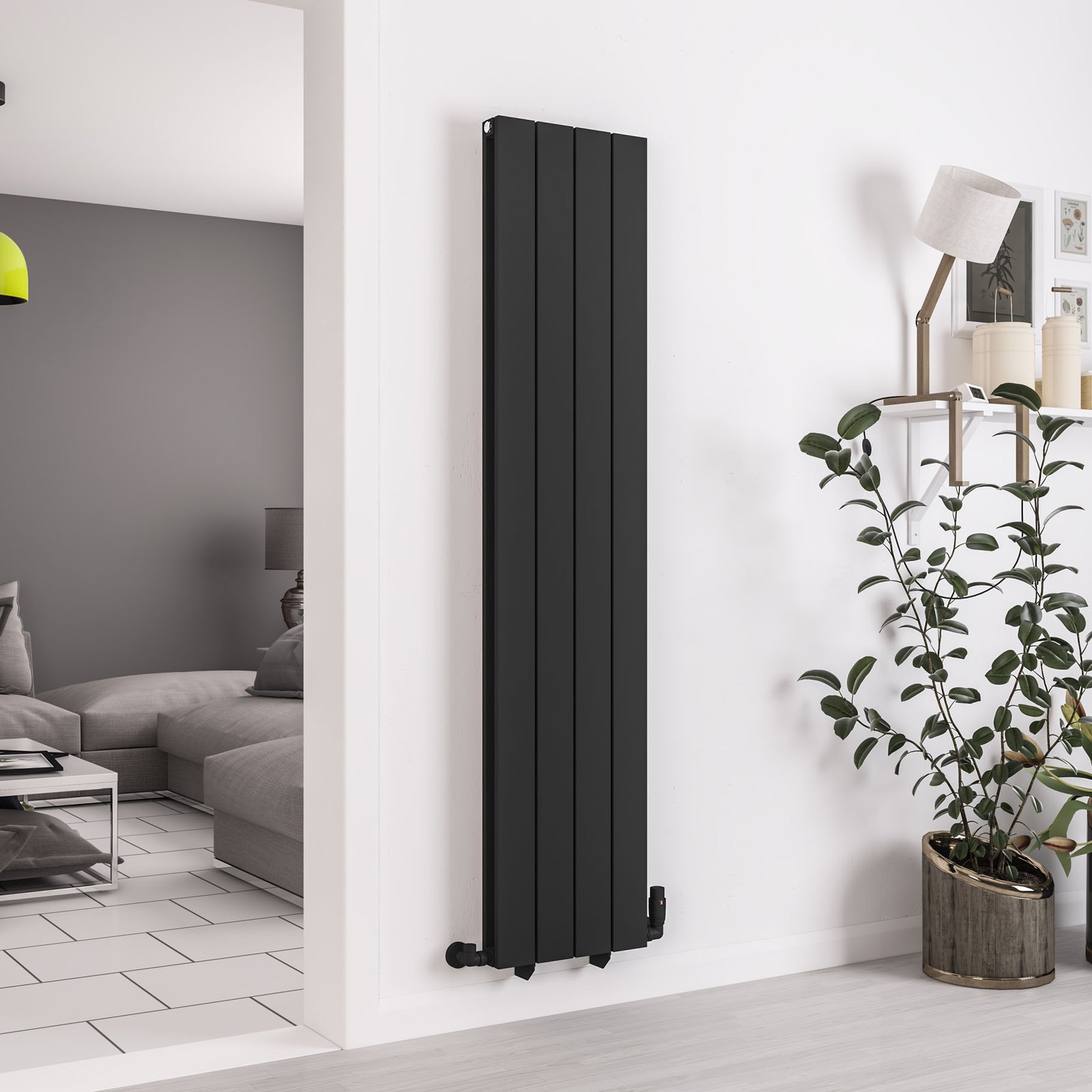Queenswood 1800 x 388 Aluminium Radiator - Matt Black