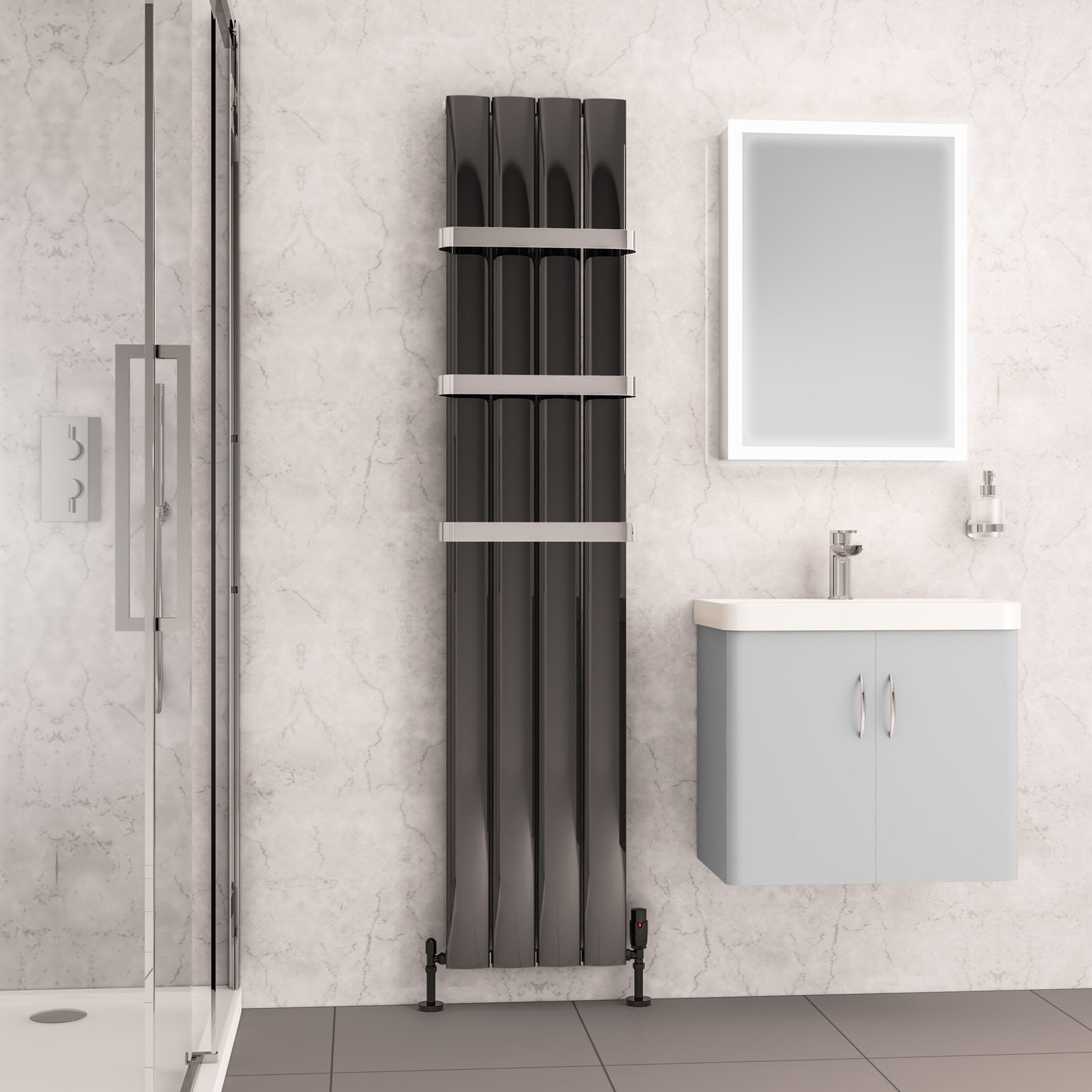 Malmesbury 1800 x 375 Aluminium Radiator - Black Effect