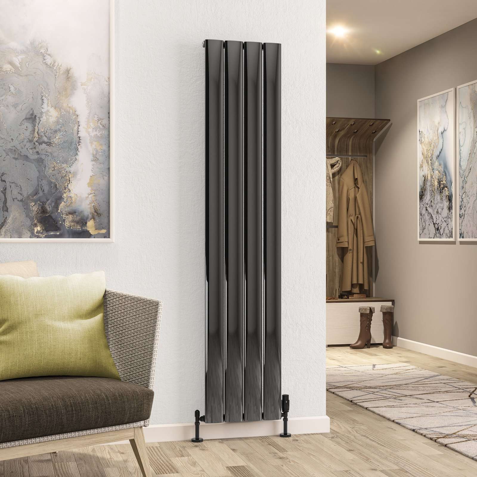 Malmesbury 1800 x 375 Aluminium Radiator - Black Effect
