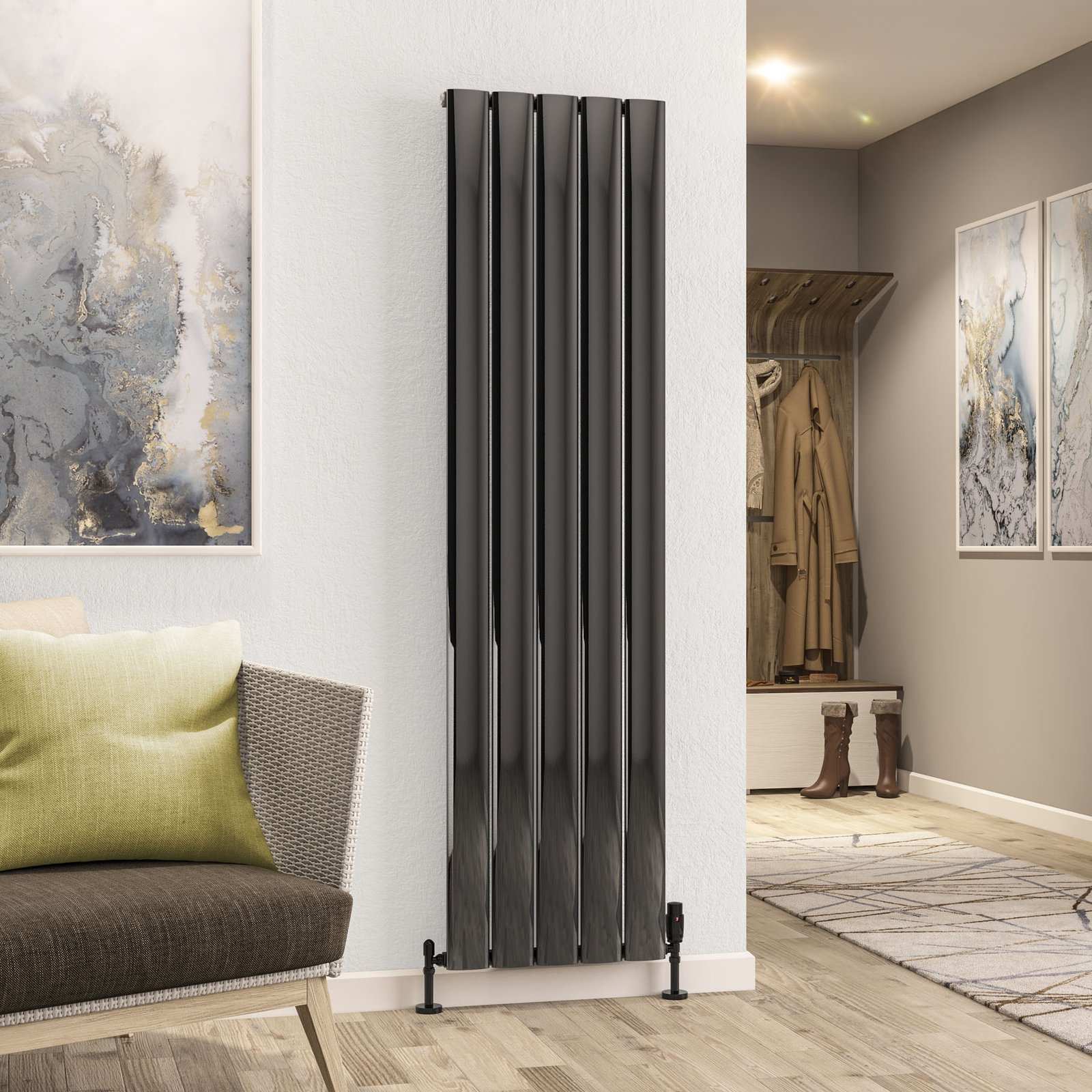 Malmesbury 1800 x 470 Aluminium Radiator - Black Effect