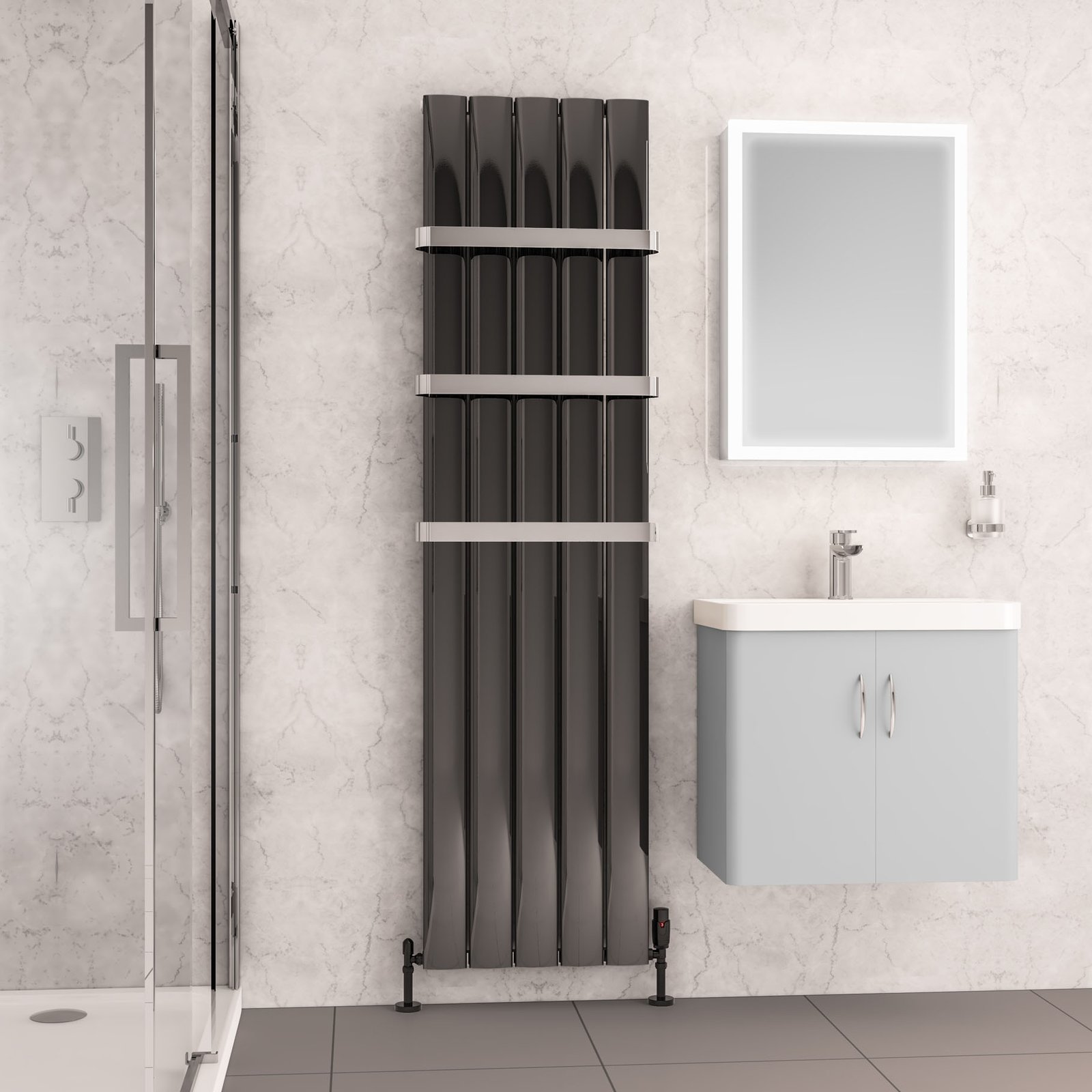 Malmesbury 1800 x 470 Aluminium Radiator - Black Effect