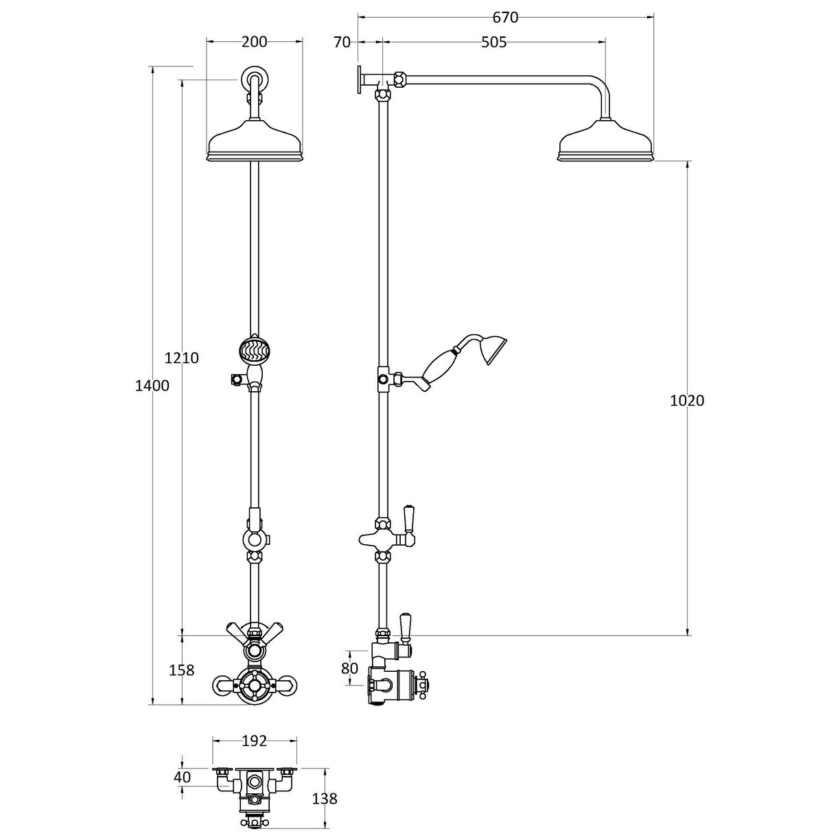 Trad Ther Shower Valve Riser Diverter - Brushed Brass
