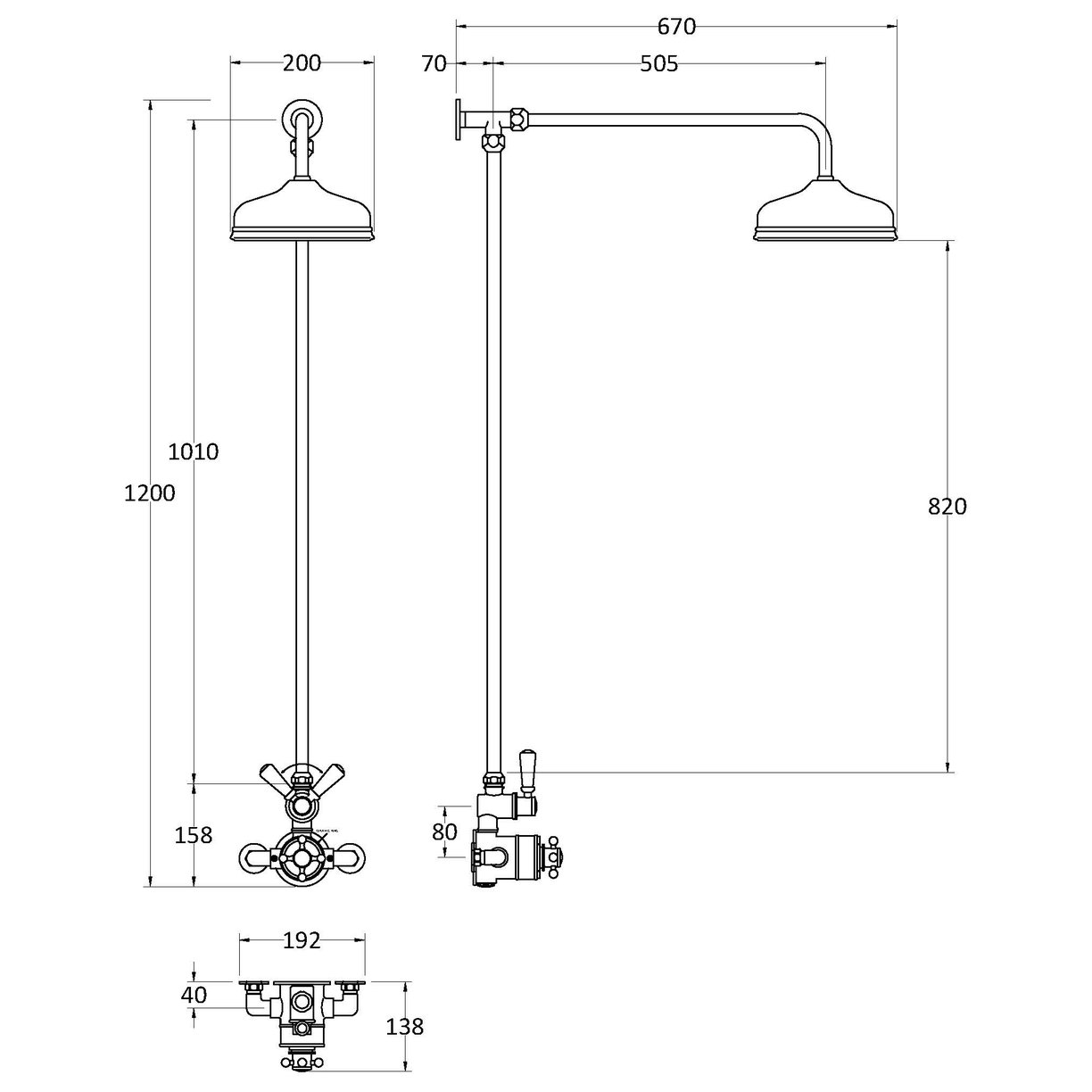 Trad Ther Shower Valve And Rigid Riser - Brushed Brass