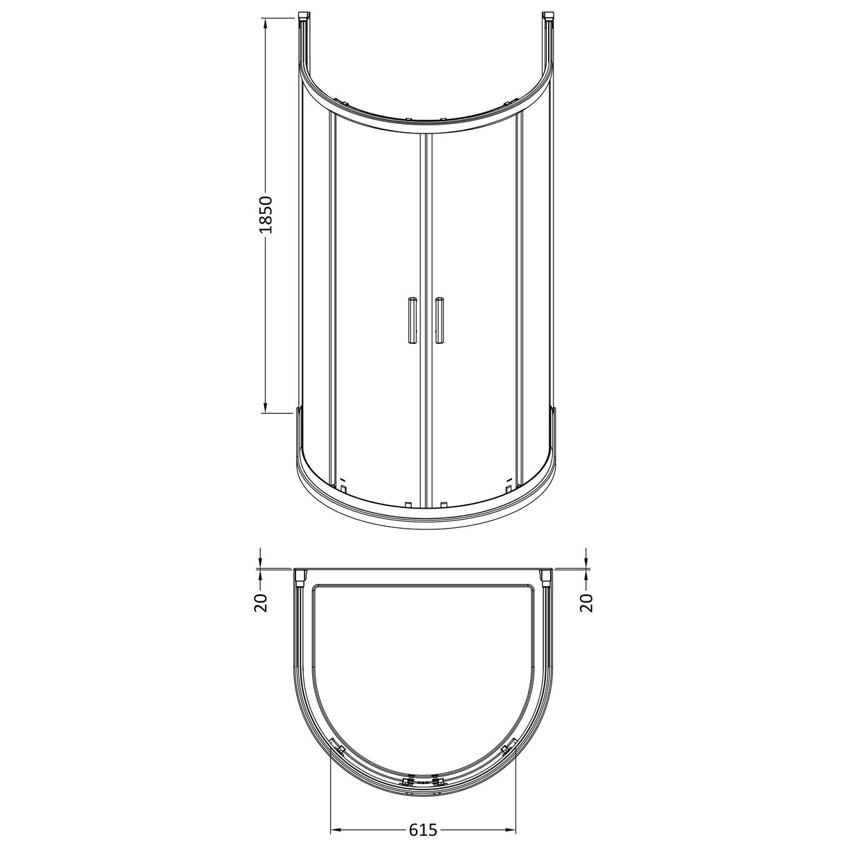 Pacific 1050mm D Shape Enclosure - Polished Chrome