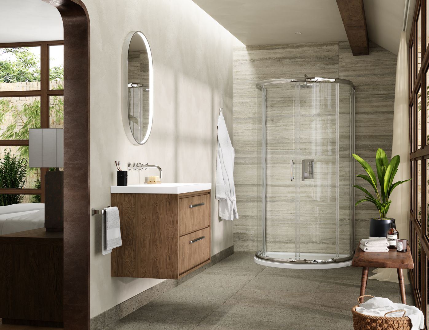 Pacific 1050mm D Shape Enclosure - Polished Chrome