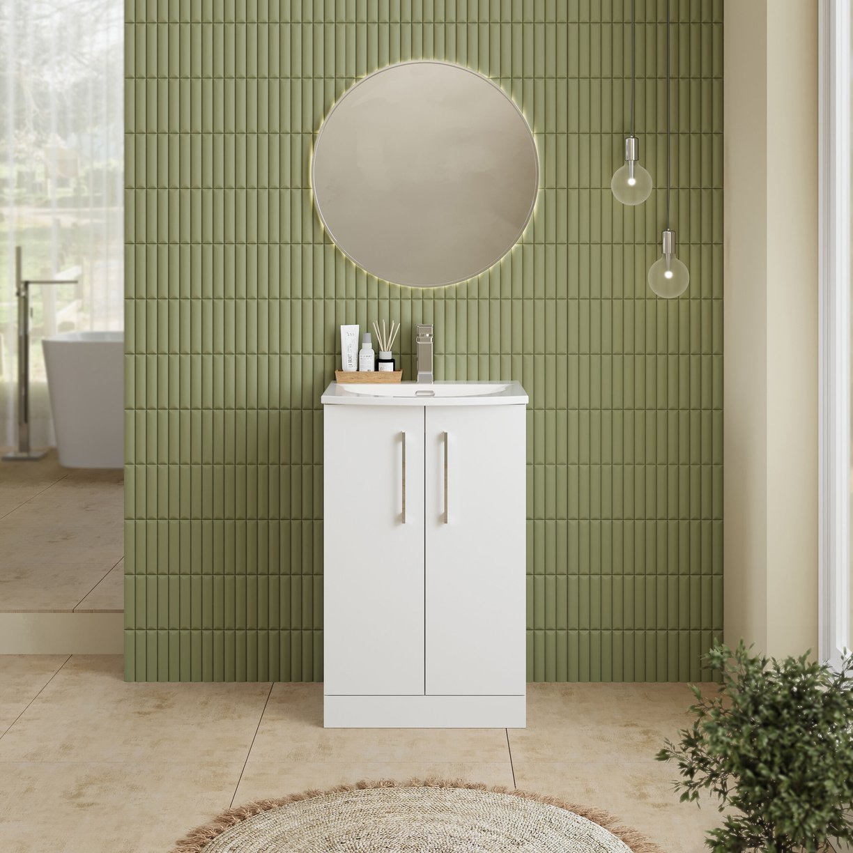 500mm FS 2-Door Vanity & Basin 4 - Gloss White