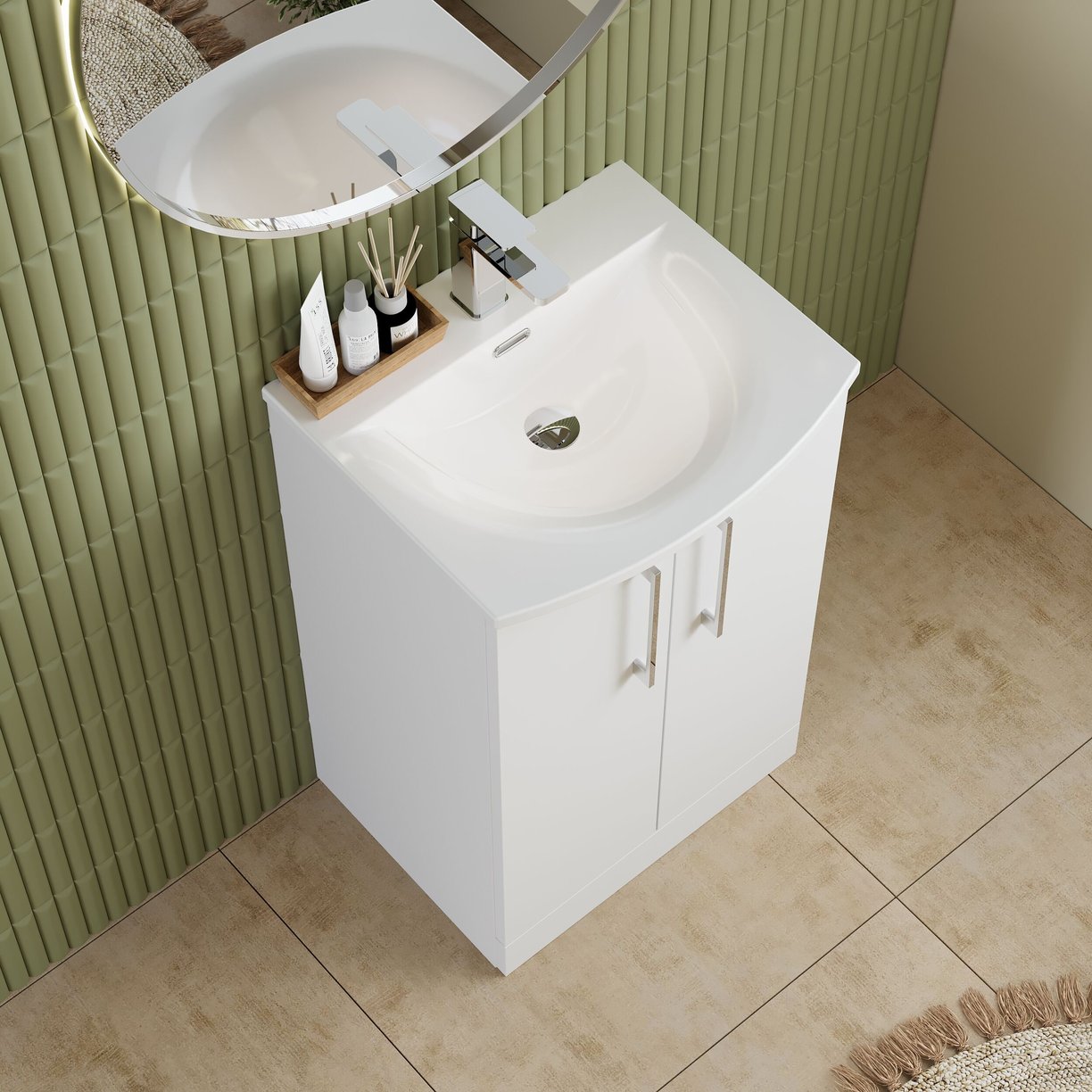 500mm FS 2-Door Vanity & Basin 4 - Gloss White