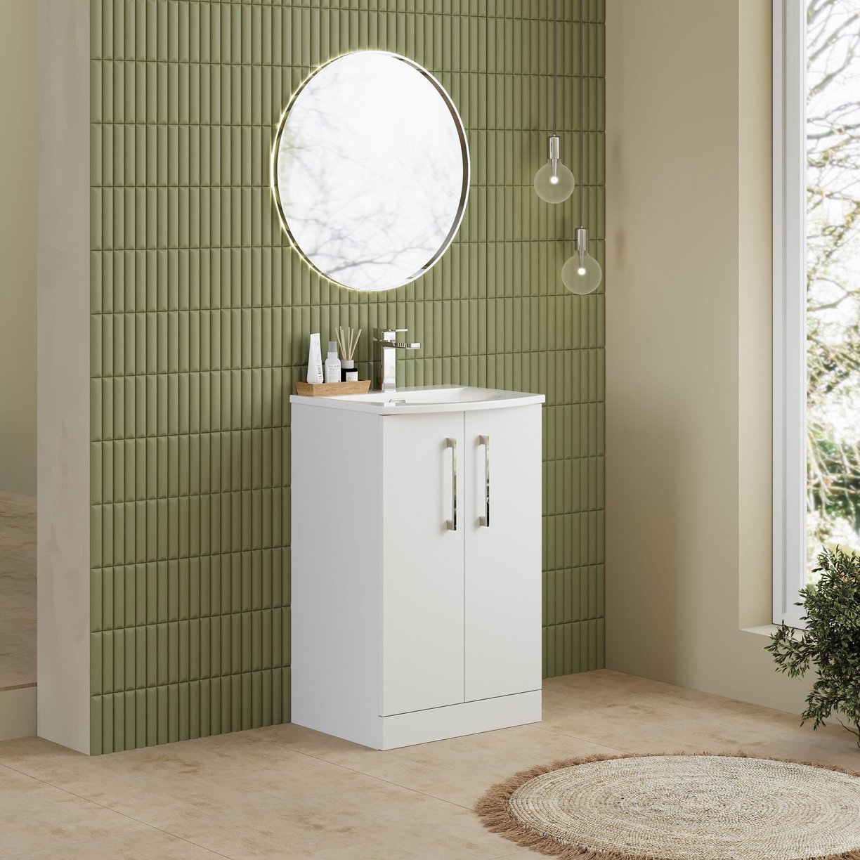 500mm FS 2-Door Vanity & Basin 4 - Gloss White