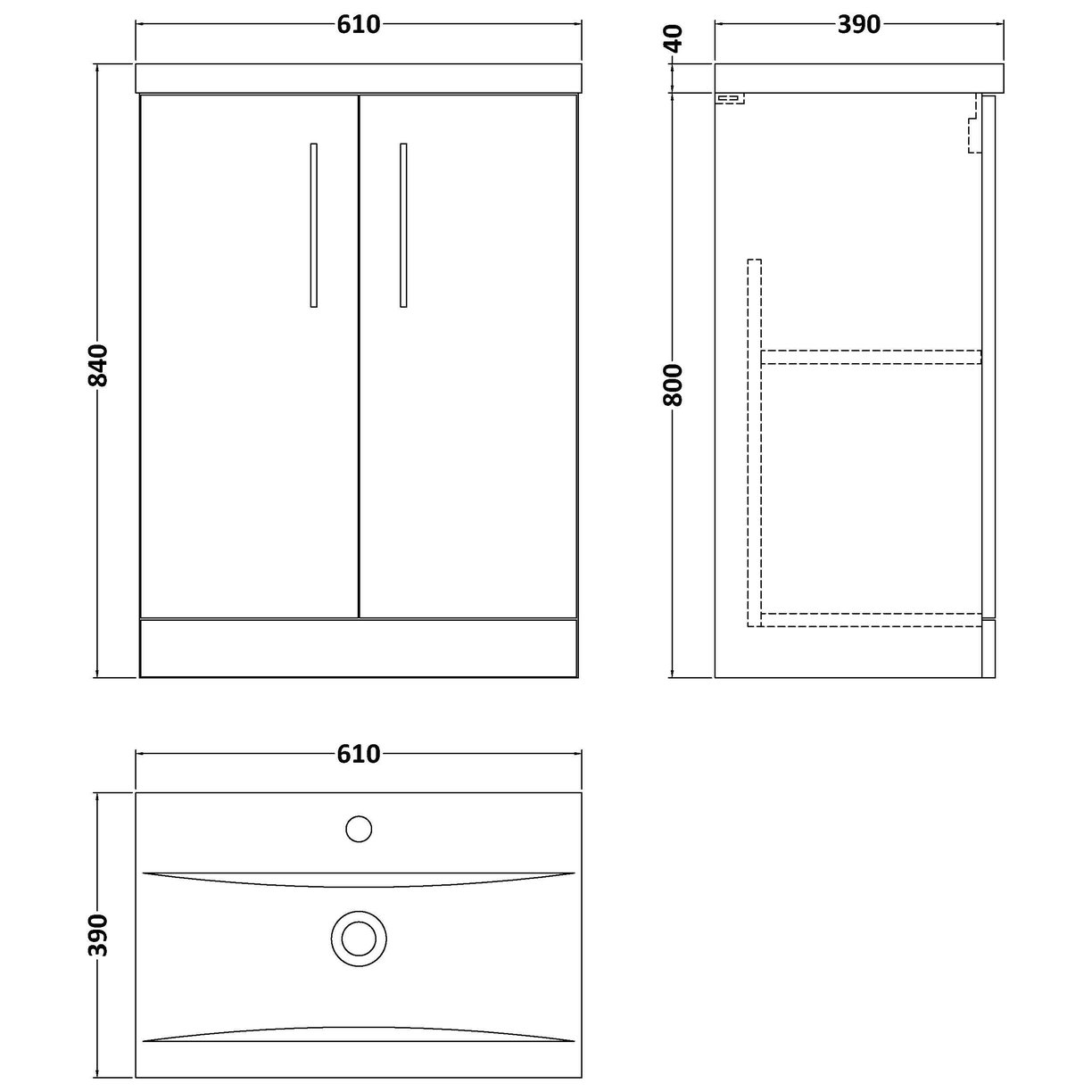 600mm FS 2-Door Vanity & Basin 1 - Gloss White