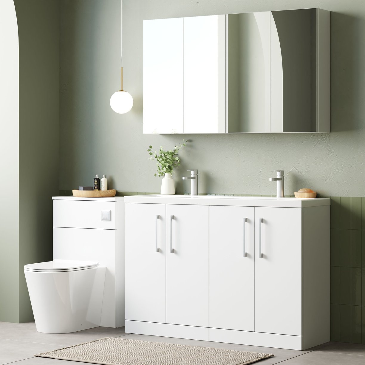1200mm FS 4-Door Vanity & Double Basin - Gloss White