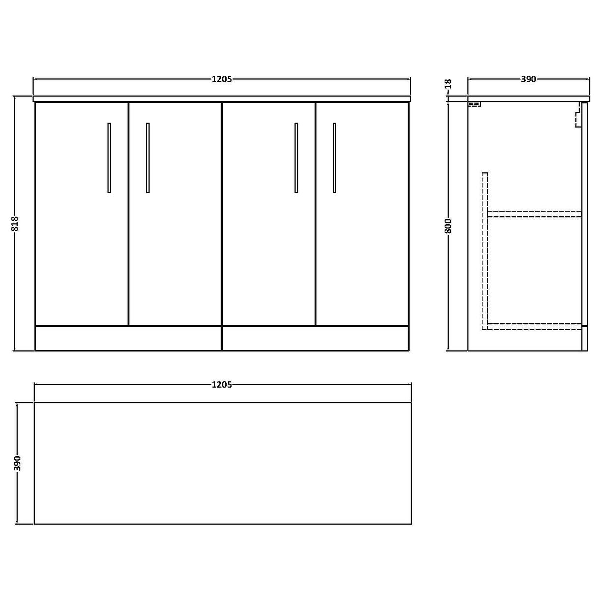 1200mm FS 4-Door Vanity & Worktop - Gloss White