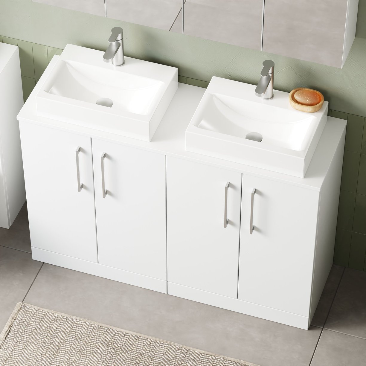 1200mm FS 4-Door Vanity & Worktop - Gloss White