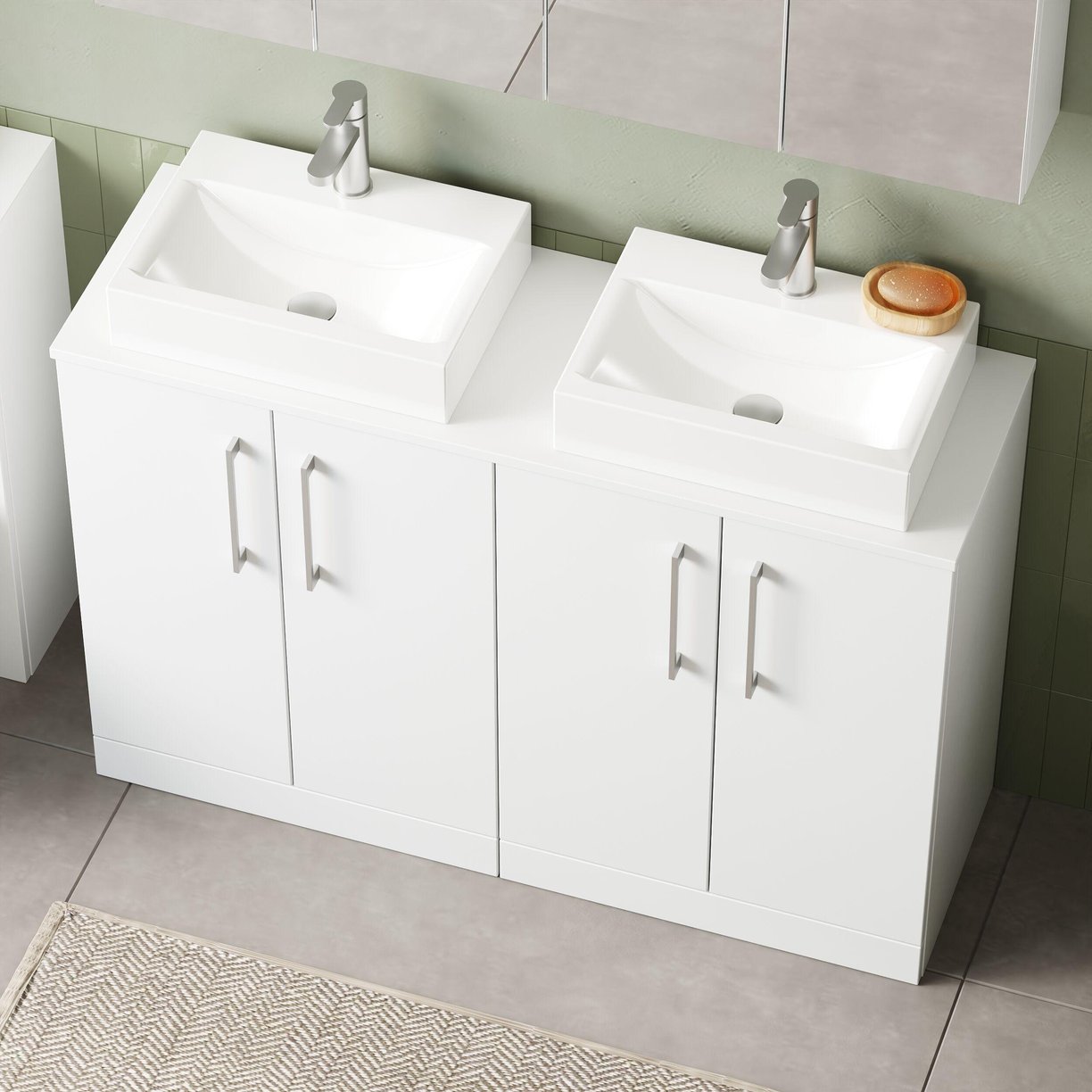 1200mm FS 4-Door Vanity & Worktop - Gloss White