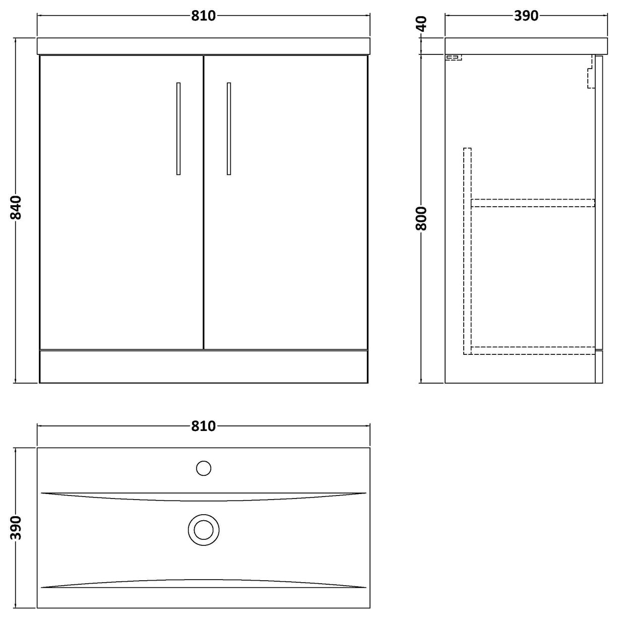800mm FS 2-Door Vanity & Basin 1 - Gloss White