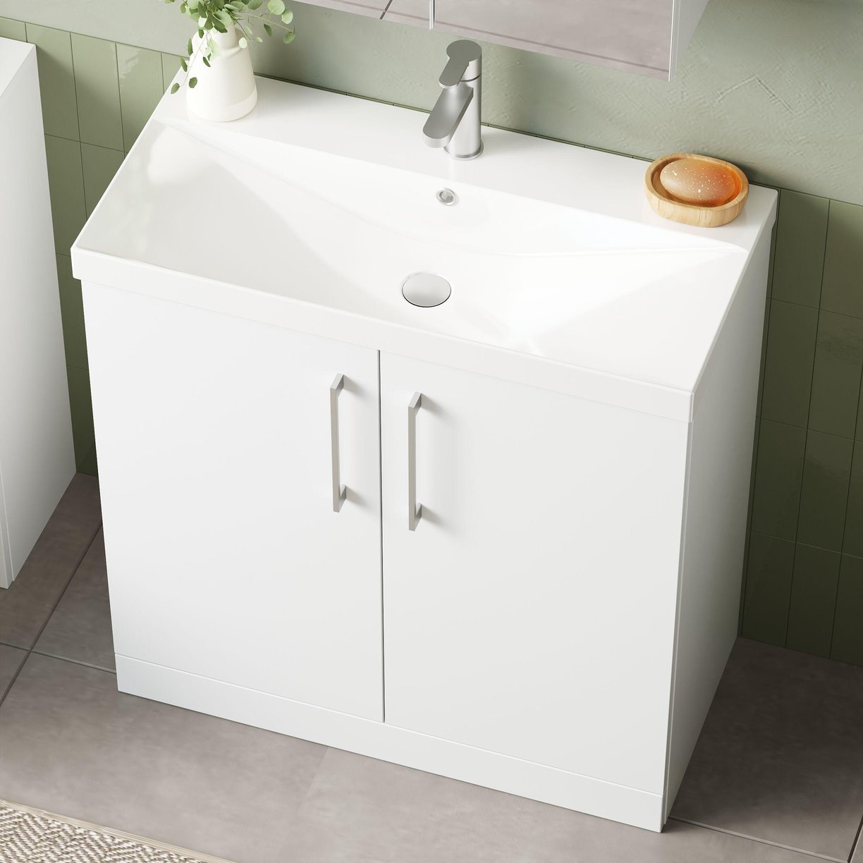 800mm FS 2-Door Vanity & Basin 3 - Gloss White