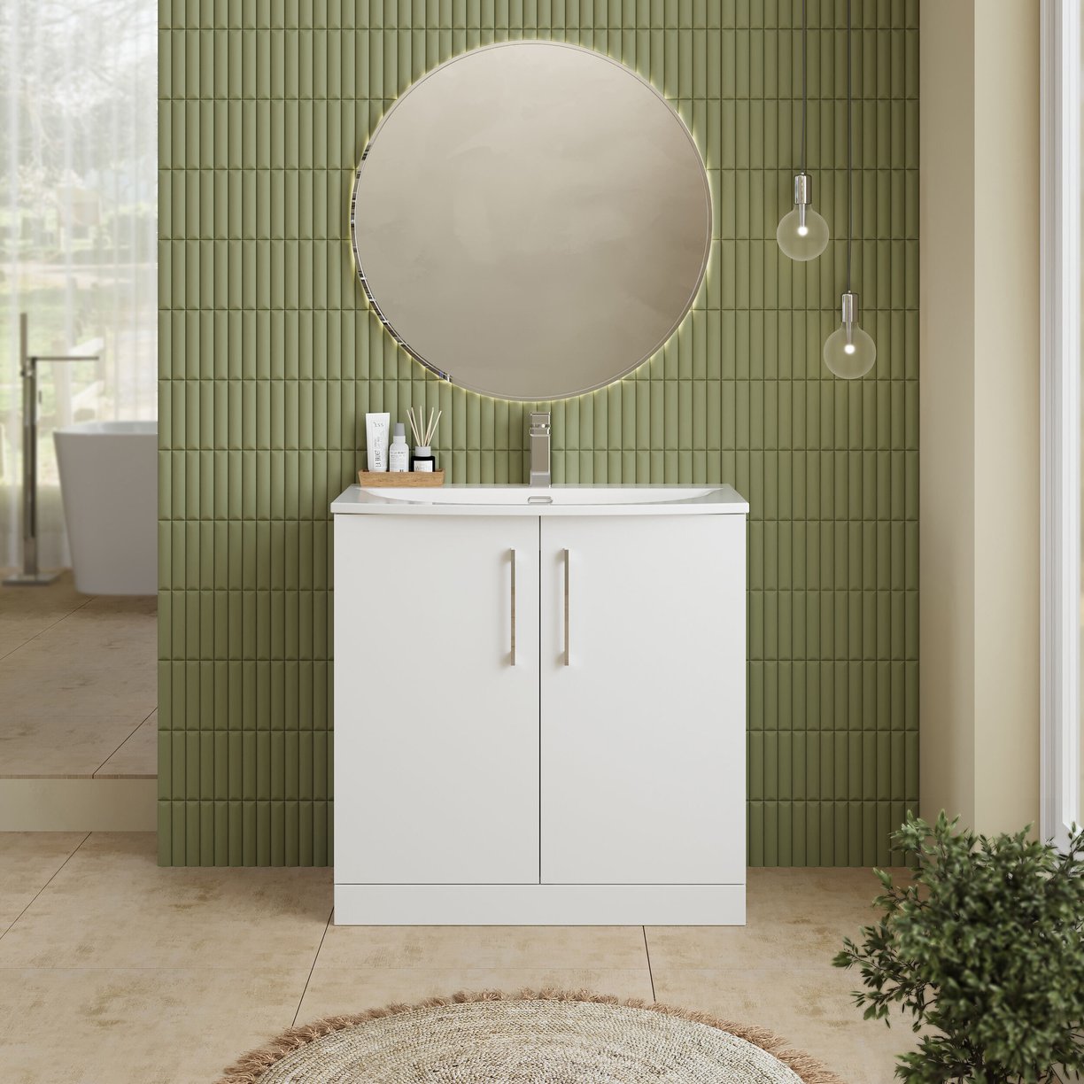 800mm FS 2-Door Vanity & Basin 4 - Gloss White