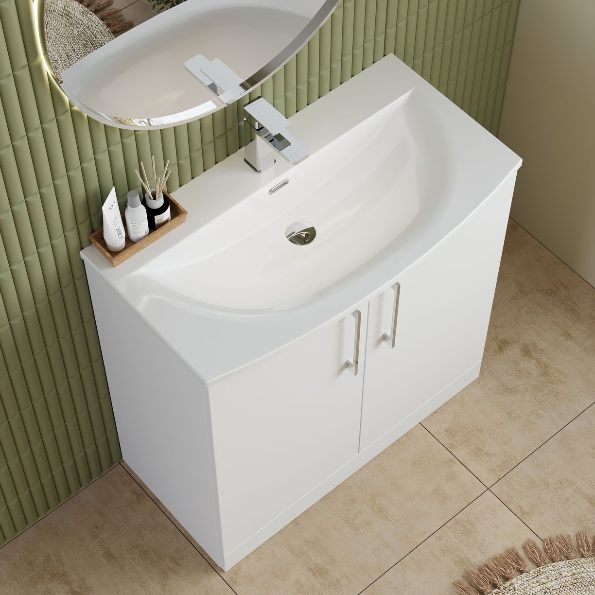 800mm FS 2-Door Vanity & Basin 4 - Gloss White