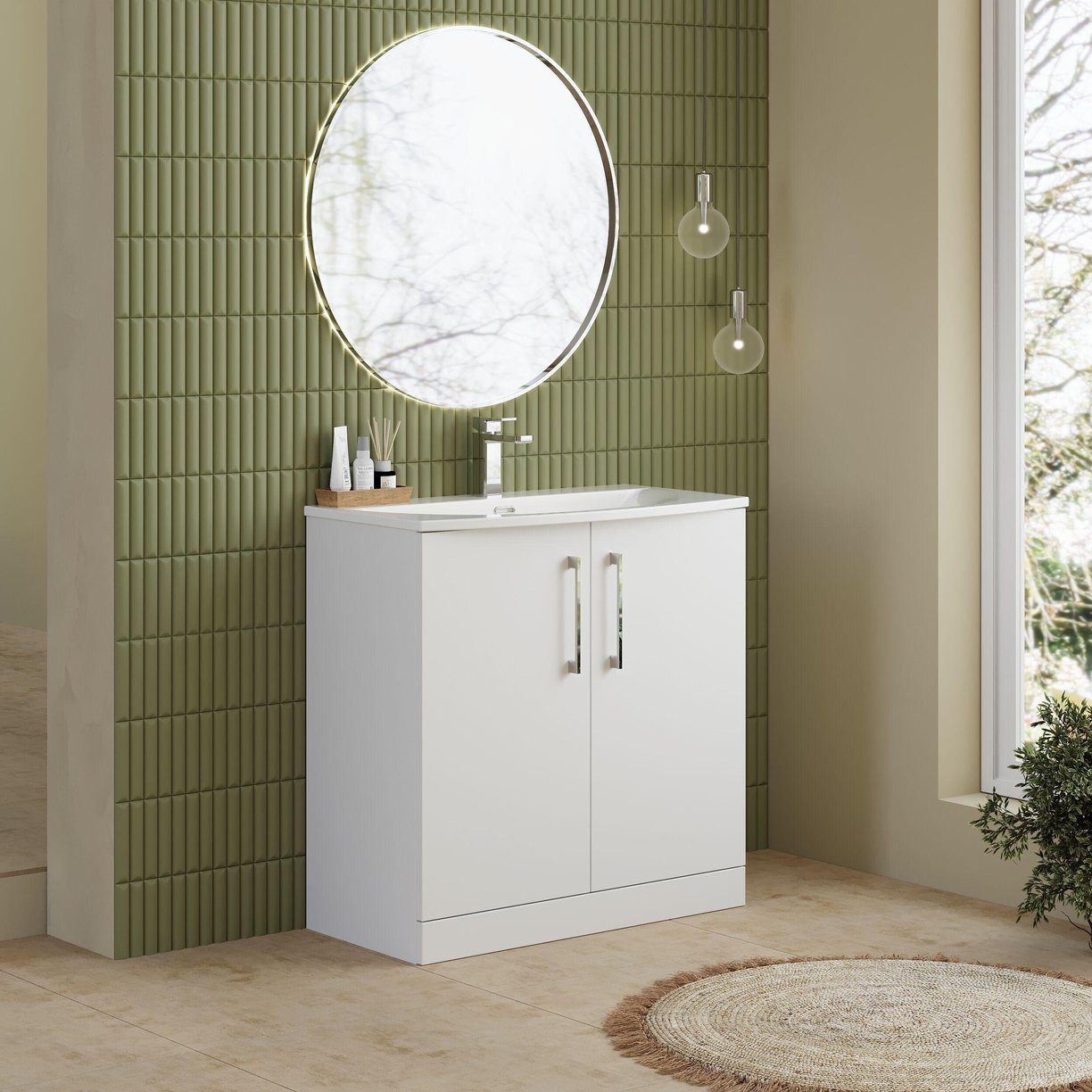 800mm FS 2-Door Vanity & Basin 4 - Gloss White