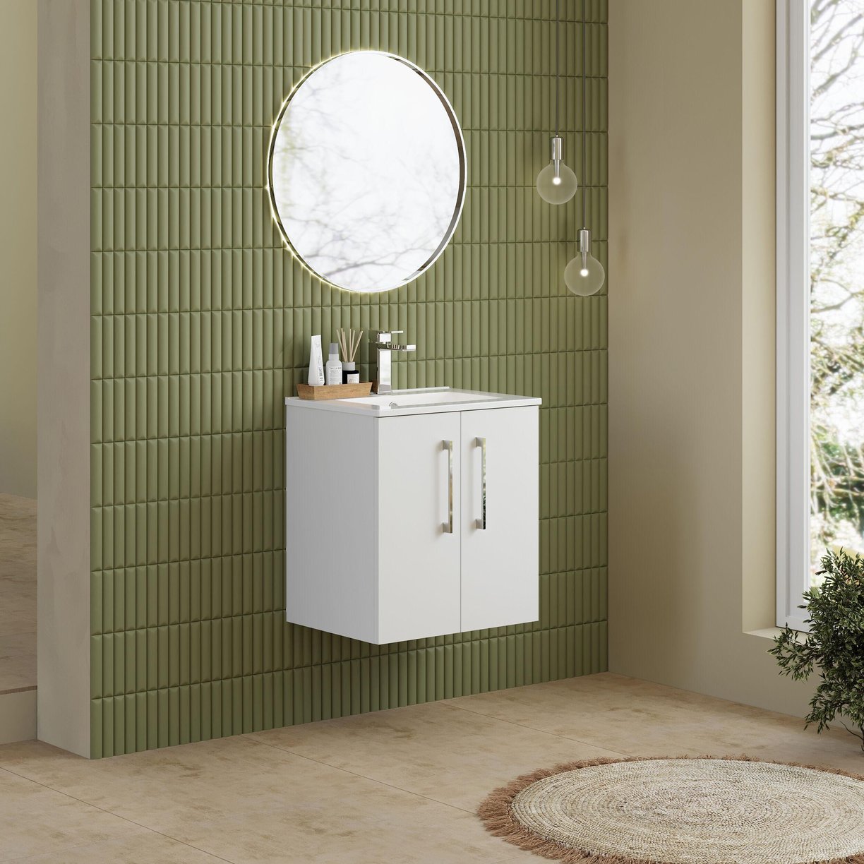 500mm WH 2-Door Vanity & Basin 2 - Gloss White