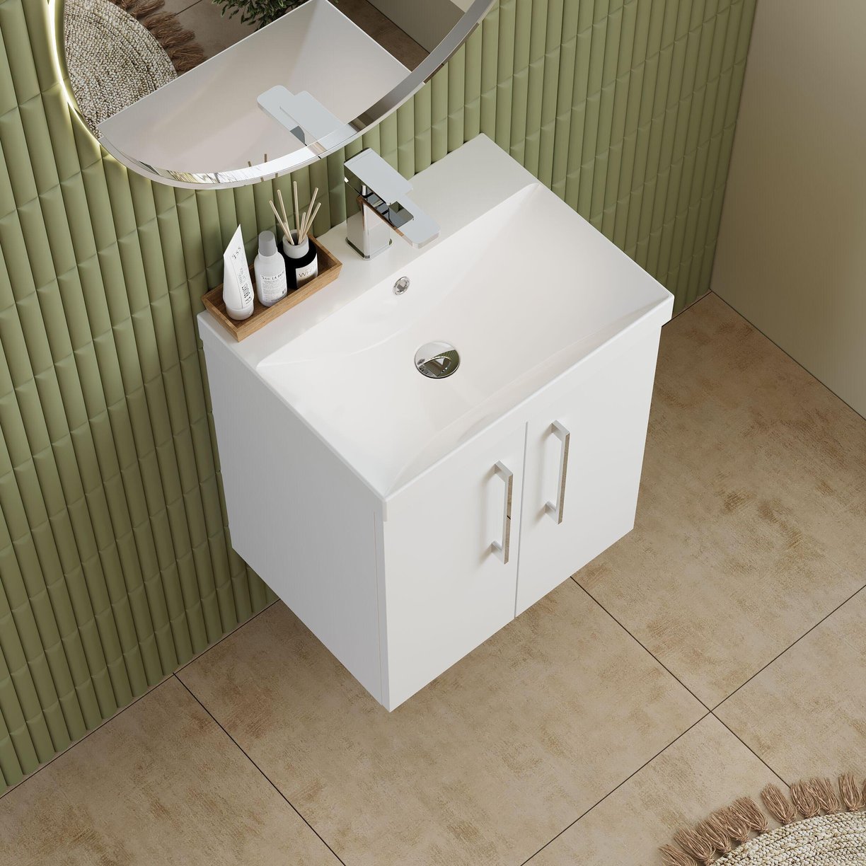 500mm WH 2-Door Vanity & Basin 3 - Gloss White