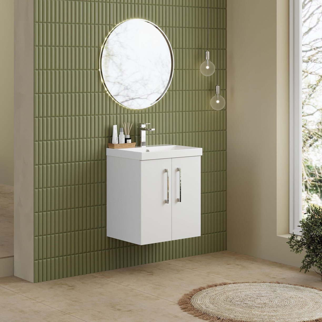 500mm WH 2-Door Vanity & Basin 3 - Gloss White