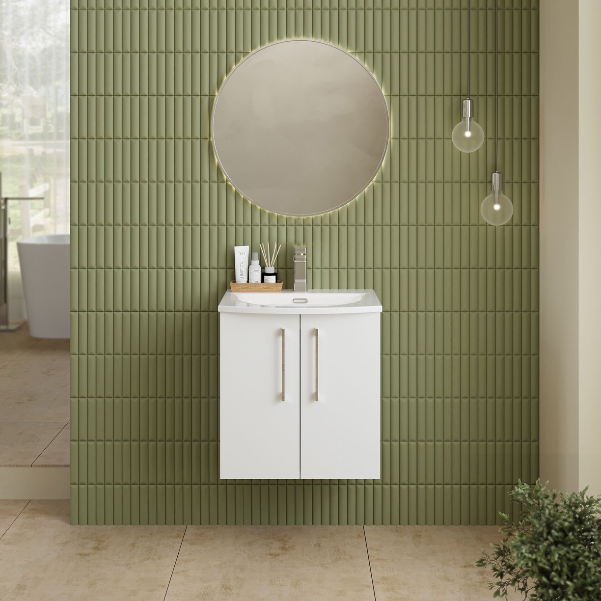 500mm WH 2-Door Vanity & Basin 4 - Gloss White