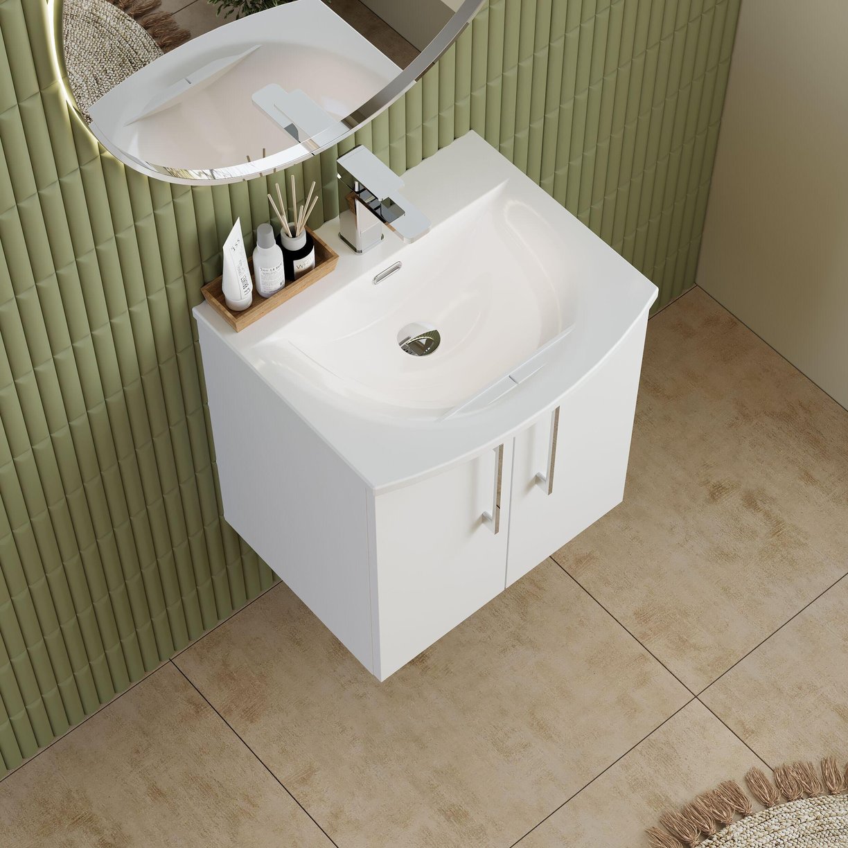 500mm WH 2-Door Vanity & Basin 4 - Gloss White