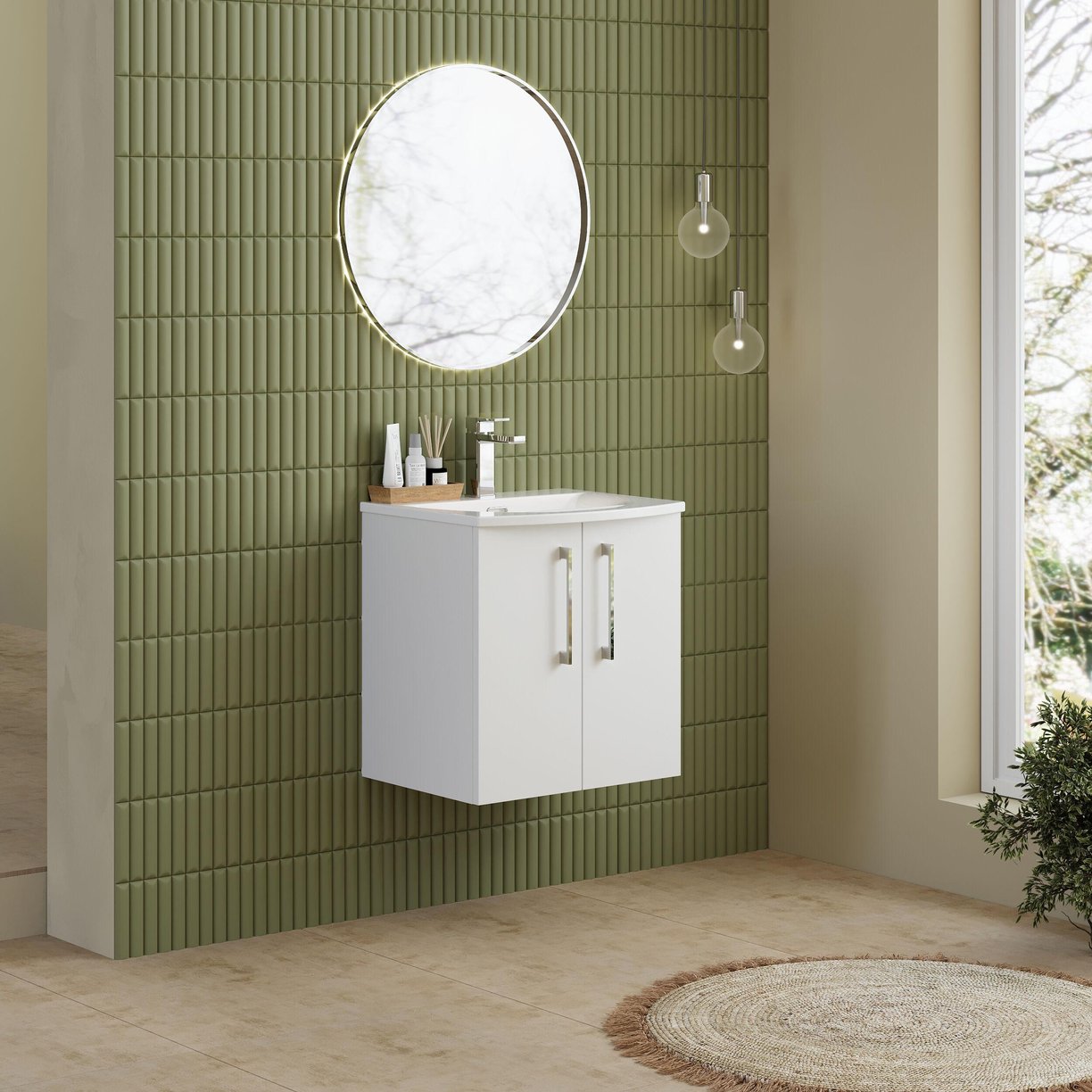 500mm WH 2-Door Vanity & Basin 4 - Gloss White