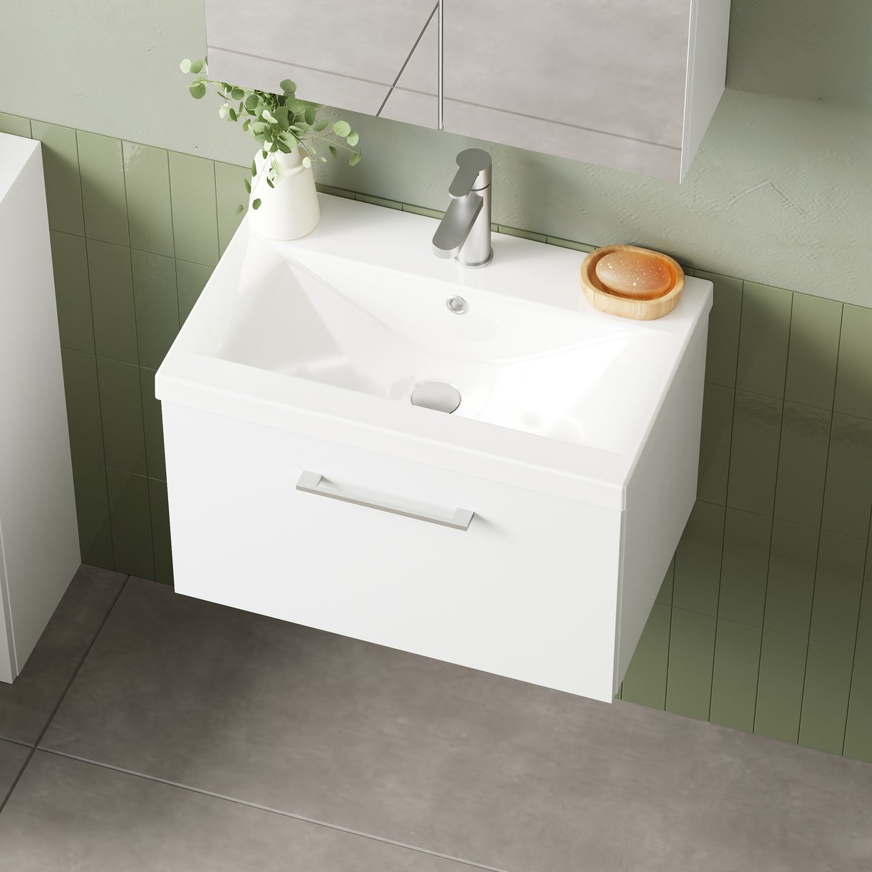 600mm WH 1-Drawer Vanity & Basin 1 - Gloss White