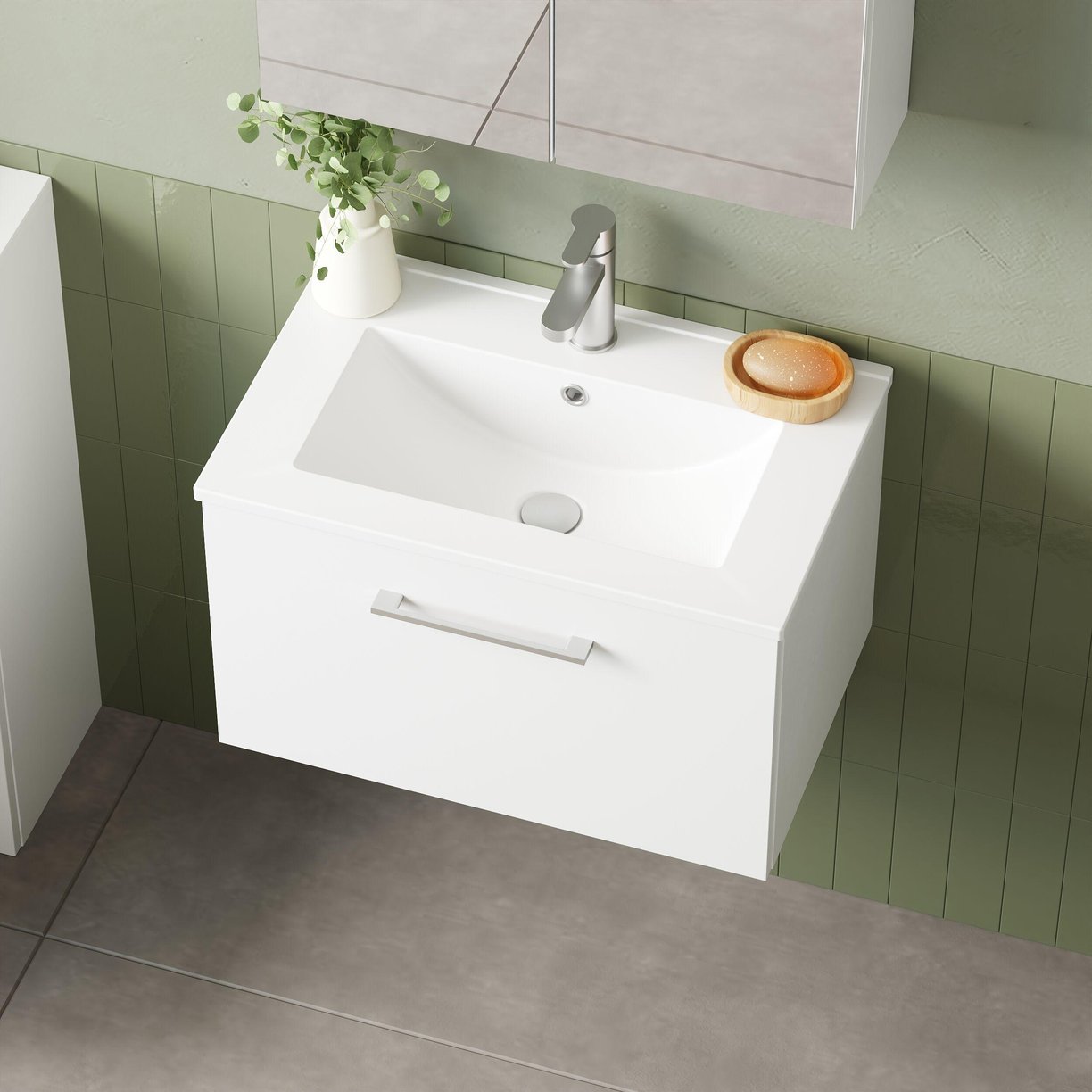 600mm WH 1-Drawer Vanity & Basin 2 - Gloss White