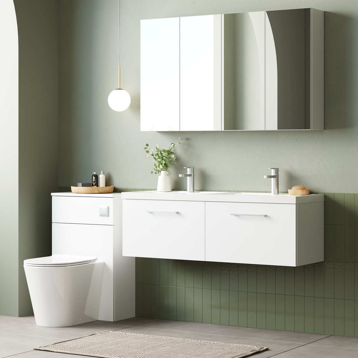 1200mm WH 2-Drawer Vanity & Double Basin - Gloss White