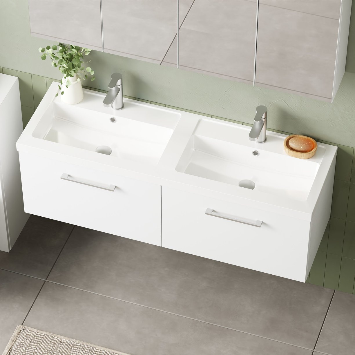 1200mm WH 2-Drawer Vanity & Double Basin - Gloss White