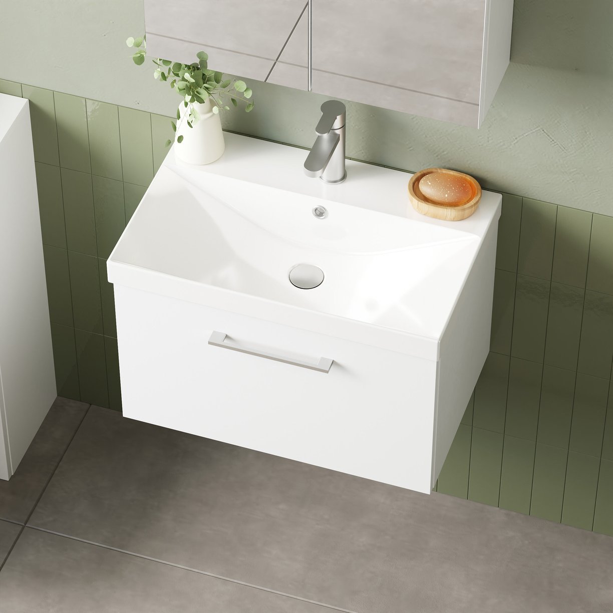 600mm WH 1-Drawer Vanity & Basin 3 - Gloss White