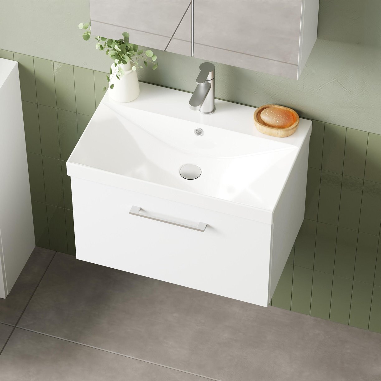 600mm WH 1-Drawer Vanity & Basin 3 - Gloss White