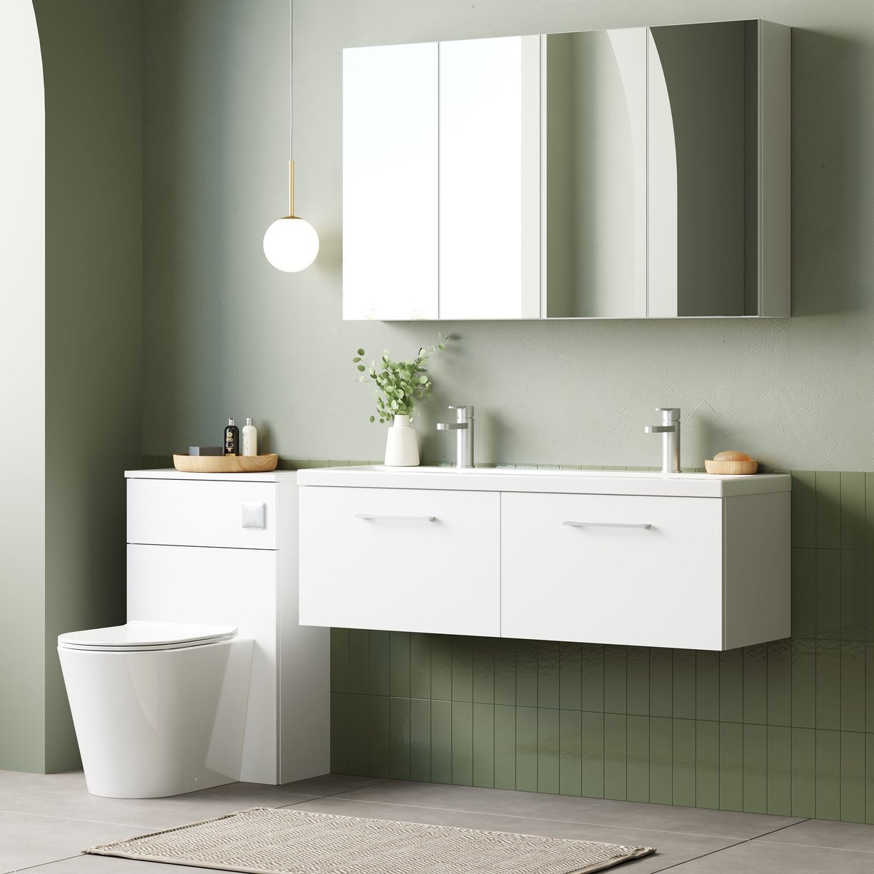 1200mm WH 2-Drawer Vanity & Double Basin - Gloss White