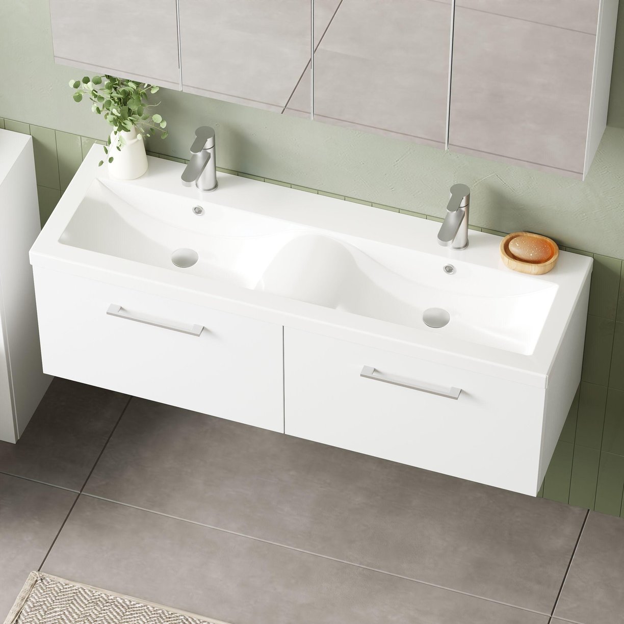 1200mm WH 2-Drawer Vanity & Double Basin - Gloss White