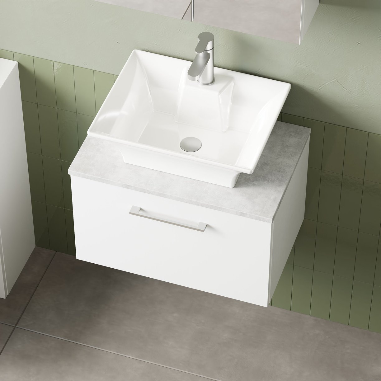 600mm WH 1-Drawer Vanity & Laminate Top - Gloss White