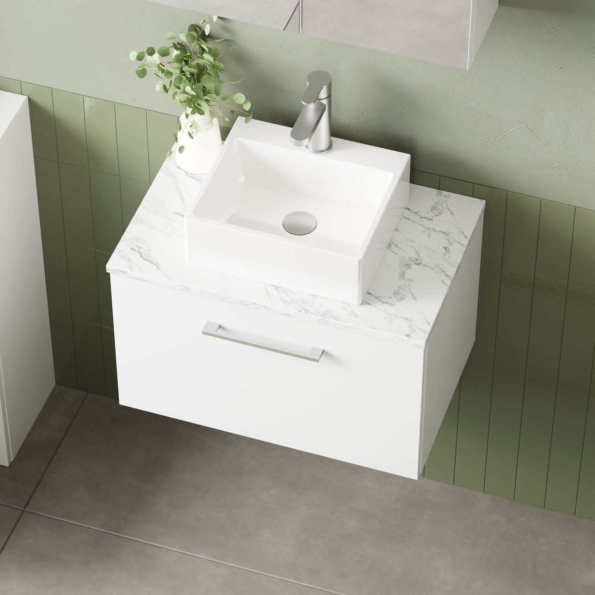 600mm Wh 1-Drawer Vanity & Laminate Top - Gloss White
