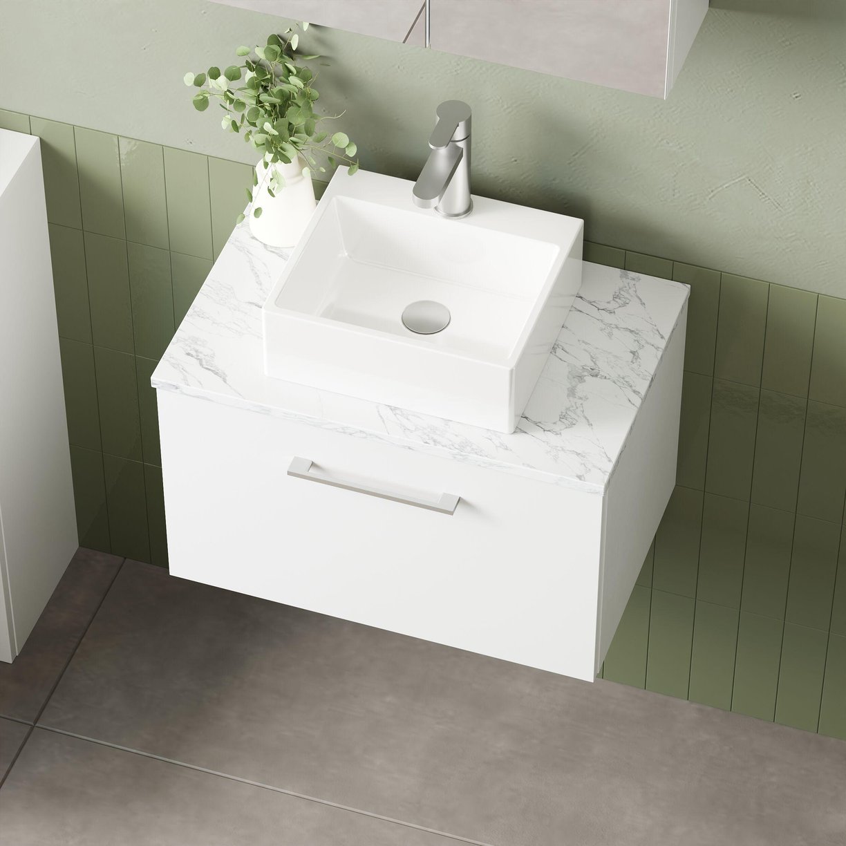 600mm Wh 1-Drawer Vanity & Laminate Top - Gloss White