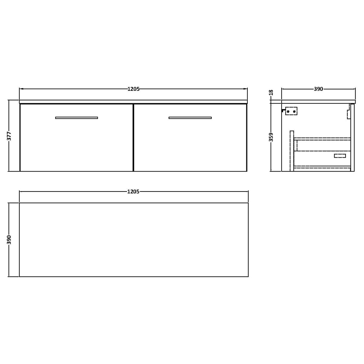 1200 WH 2-Drawer Vanity & Worktop