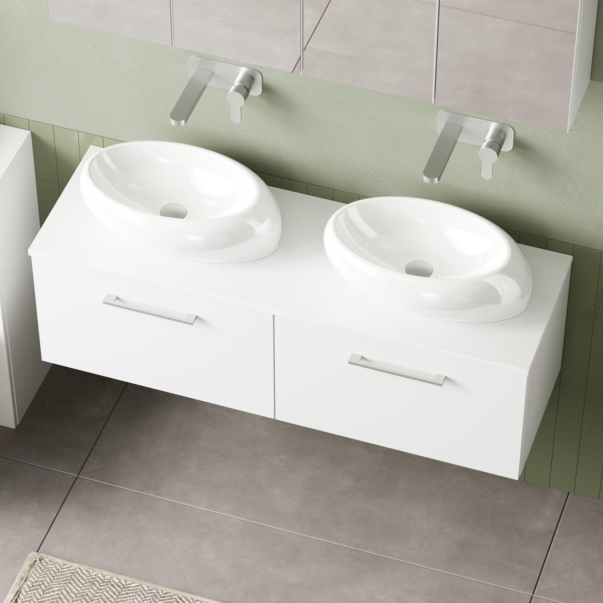 1200mm WH 2-Drawer Vanity & Worktop - Gloss White