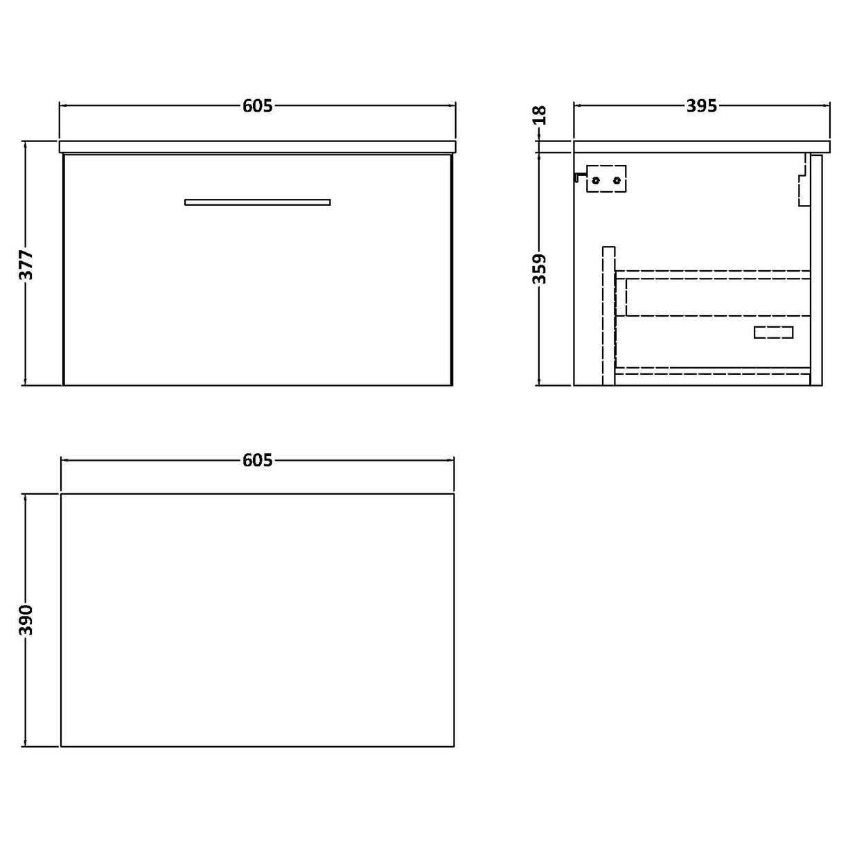 600 WH 1-Drawer Vanity & Worktop