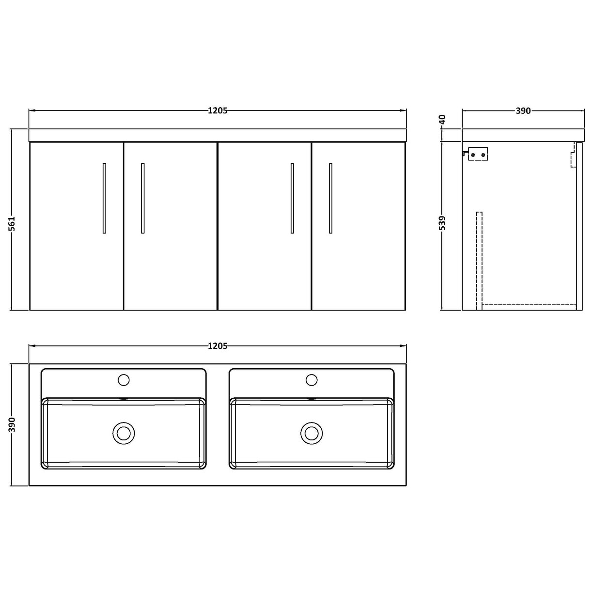 1200 WH 4-Door Vanity & Double Basin